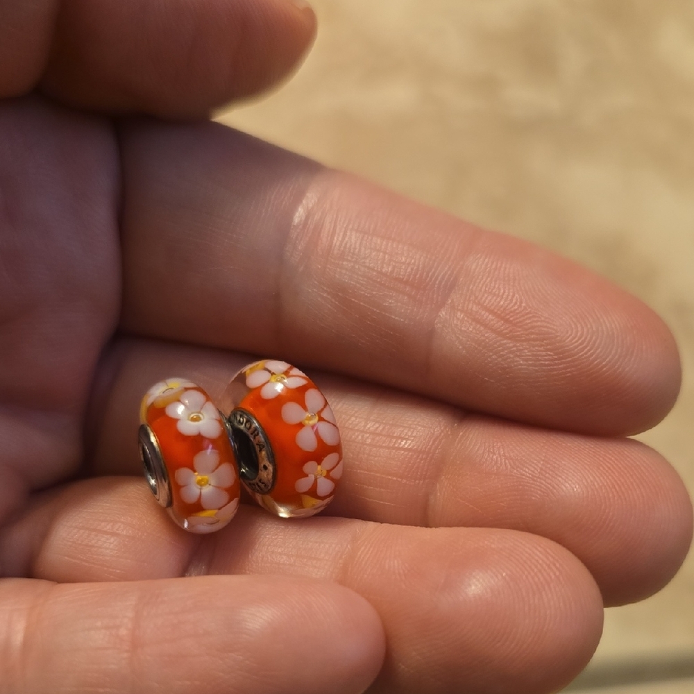 Authentic Pandora Orange and White Flower Charm